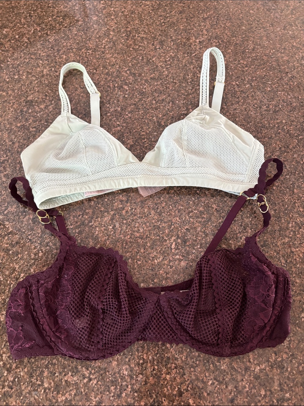 Stella McCartney Lot (2) Light Green Mesh-32B/Dark Plum Lace Bra-32C